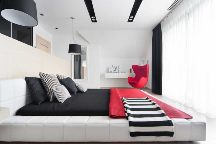 design interiéru ložnice v černé a bílé