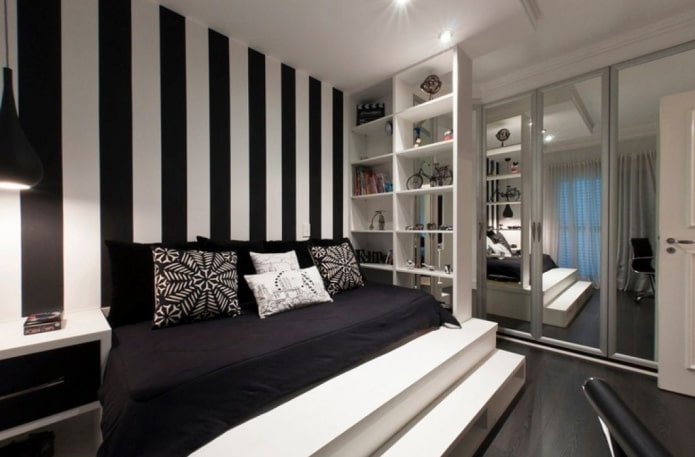 soveværelse indretning i sort og hvid