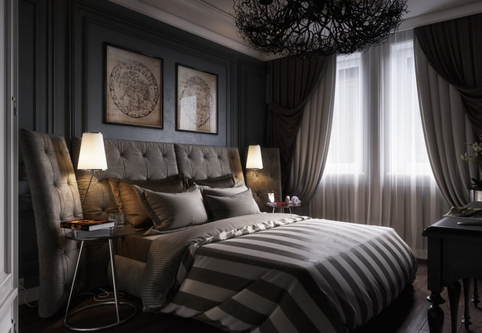 sypialnia w odcieniach czerni w stylu art deco