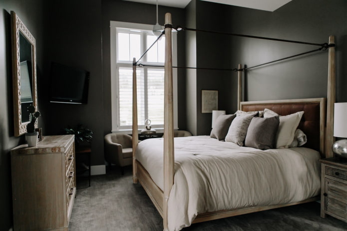 интериорен дизайн на спалня в черни цветове