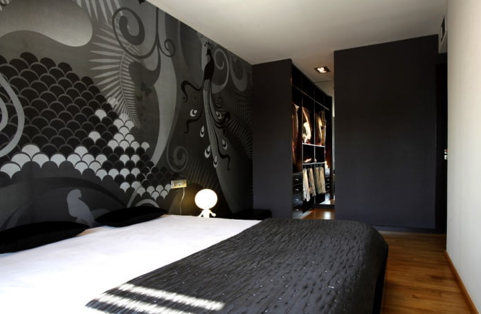siyah renklerde yatak odası iç tasarımı