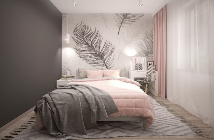 interiorul unui dormitor gri-roz