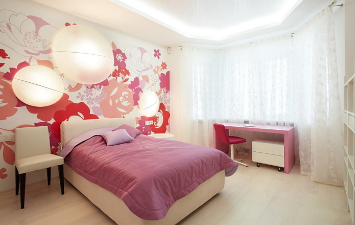nội thất phòng ngủ màu trắng và hồng