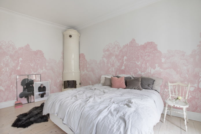 interiér bílé a růžové ložnice