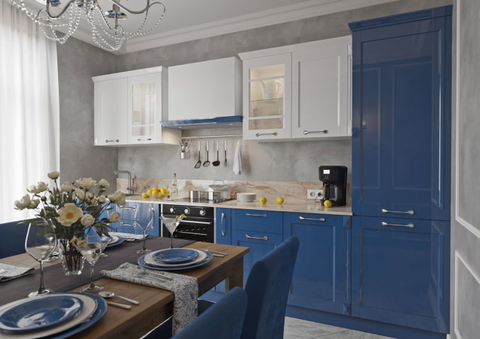 neoklasická modrá kuchyně