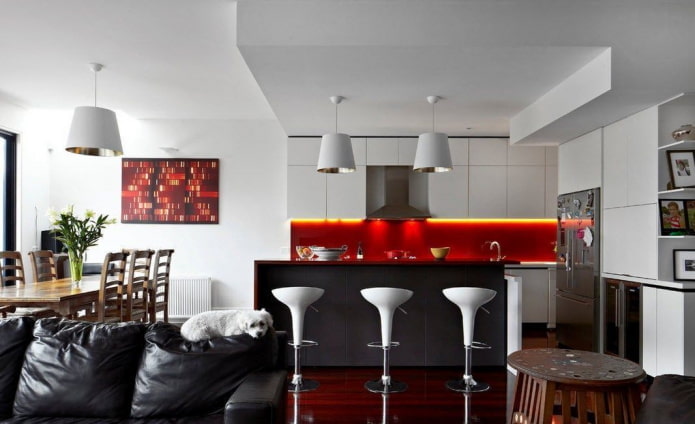 moderní kuchyň-obývací pokoj interiér