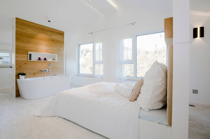 Badkamer in een minimalistische slaapkamer