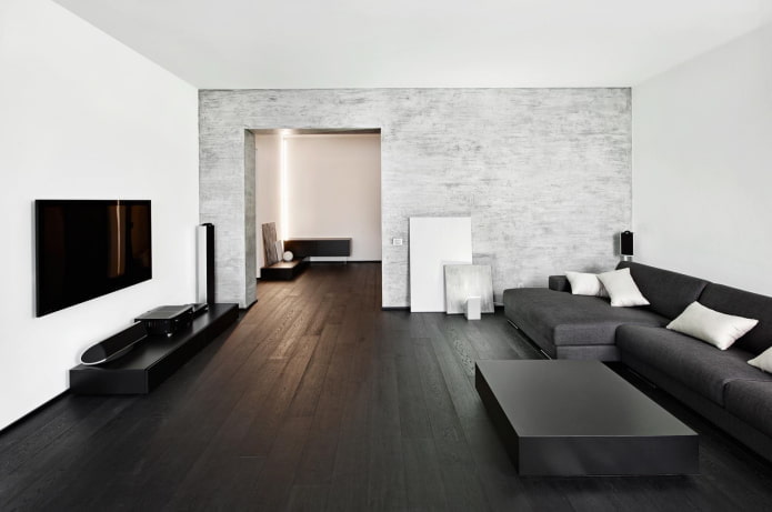 obývací pokoj dekorace v černé a bílé