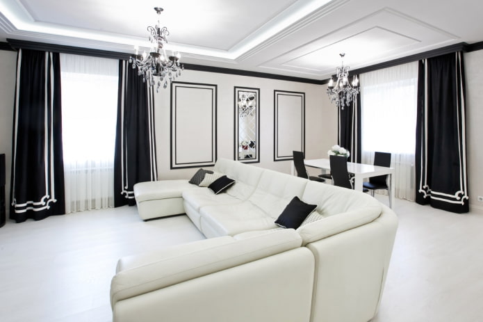 φωτισμός και διακόσμηση στο σαλόνι σε μαύρο και άσπρο