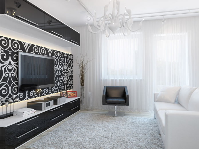 thiết kế nội thất phòng khách đen trắng