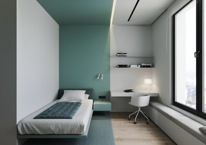 minimalizmo stiliaus mėlynas vaikų kambarys