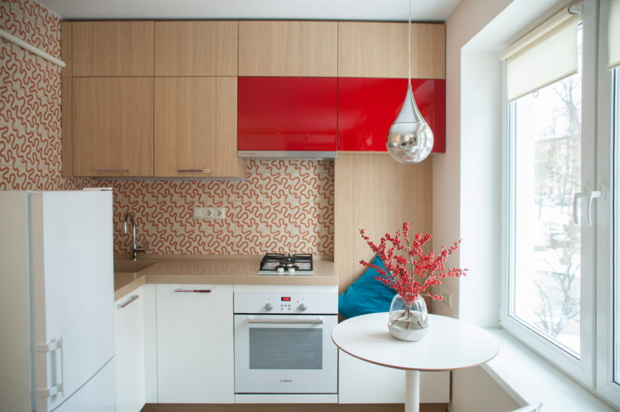 bucătărie cu o suprafață de 6 pătrate în stilul minimalismului
