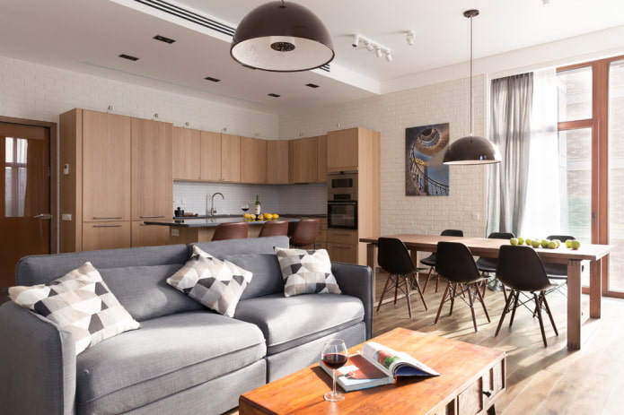 design interiéru kuchyně s obývacím pokojem a jídelnou