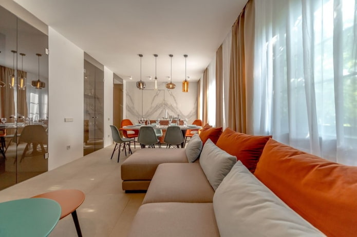 design interiéru obývacího pokoje a jídelny