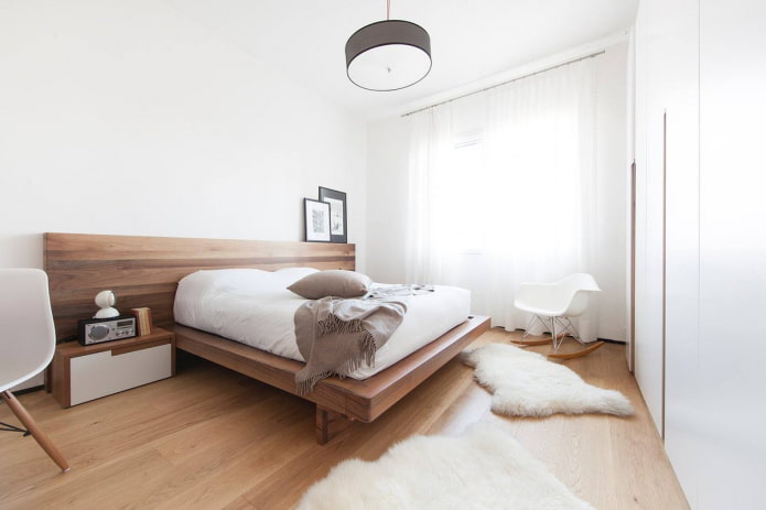 perabot di bahagian dalam bilik tidur dengan gaya minimalis