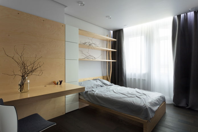 soveværelse i stil med øko-minimalisme