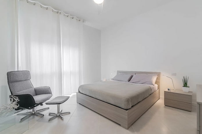 perabot di bahagian dalam bilik tidur dengan gaya minimalis