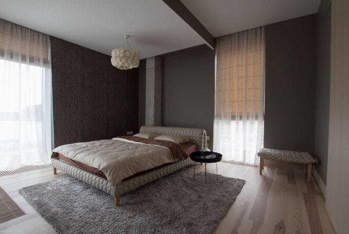 tekstiilit makuuhuoneen sisustuksessa minimalistisella tyylillä