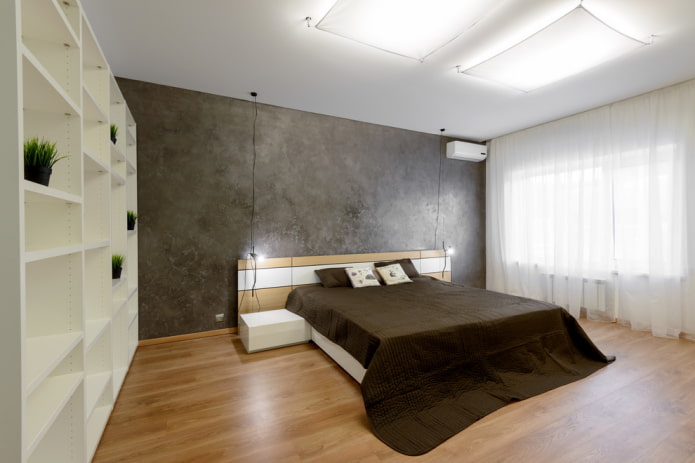 verlichting in het slaapkamerinterieur in een minimalistische stijl