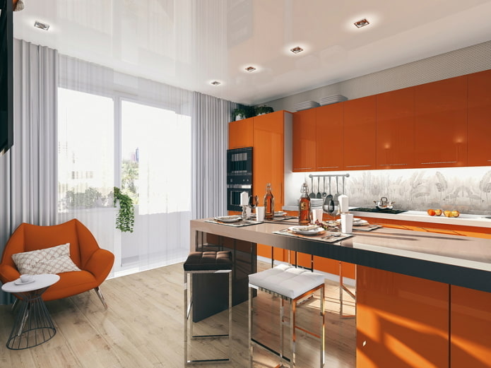 ستائر في داخل المطبخ بألوان برتقالية
