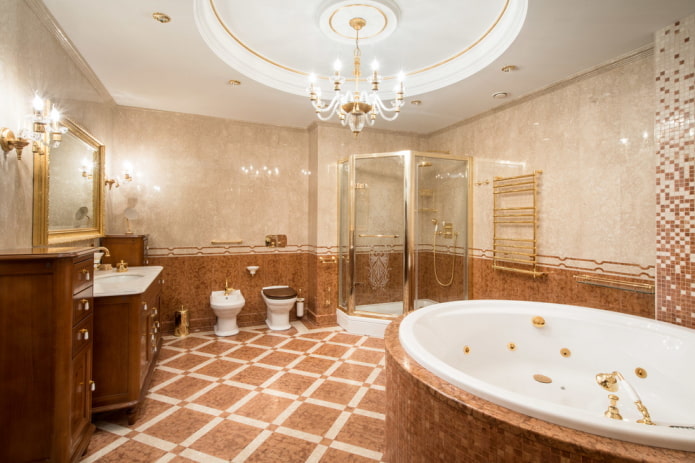 осветление в интериора на банята в класически стил