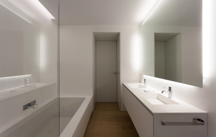apgaismojums vannas istabas interjerā minimālisma stilā
