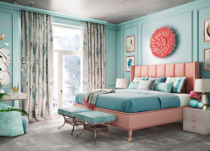 růžové a modré interiér ložnice