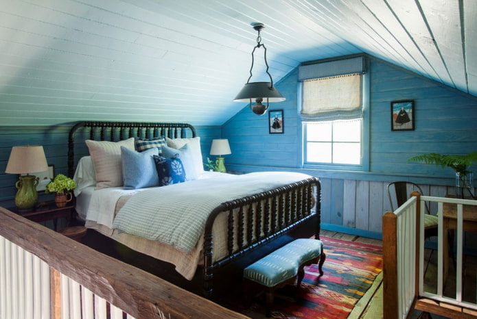 zilas guļamistabas interjera dizains