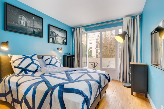 mavi yatak odası iç tasarımı