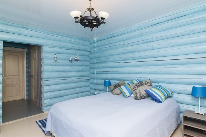 niebieski projekt wnętrza sypialni