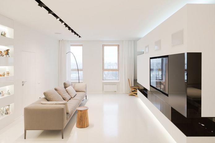 farby v obývacej izbe v minimalistickom štýle