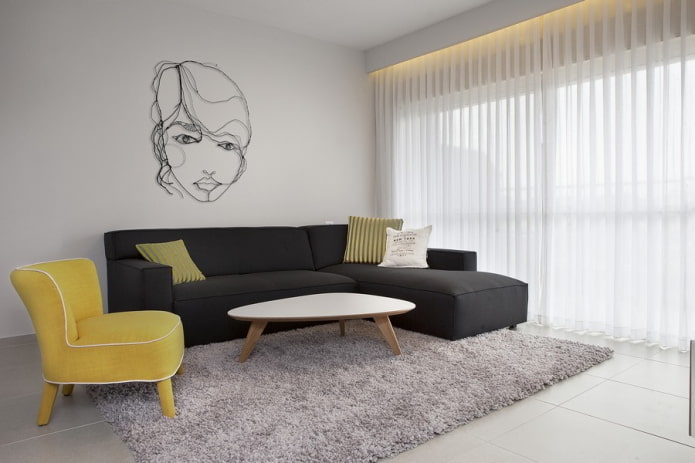 textil v obývacej izbe v minimalistickom štýle
