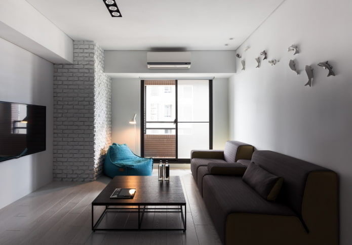 møblering af stuen i en minimalistisk stil