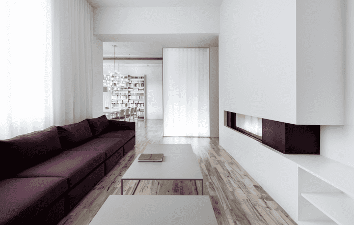 reka bentuk dalaman ruang tamu dengan gaya minimalis