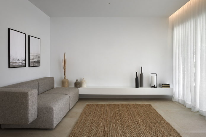 tekstiilit olohuoneessa minimalistisella tyylillä