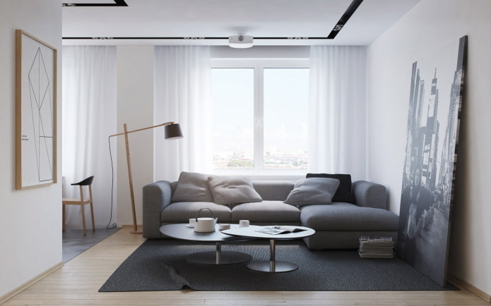 inrichting en verlichting in de woonkamer in een minimalistische stijl