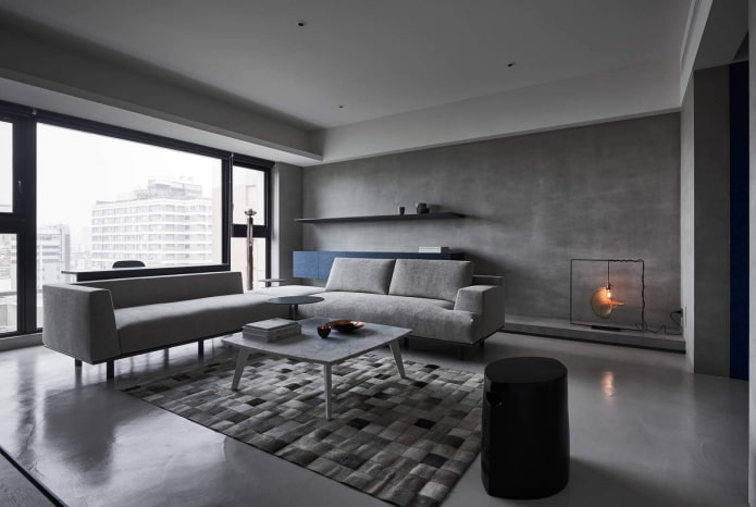 värit olohuoneessa minimalistisella tyylillä