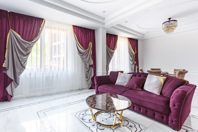 interior design del soggiorno nei colori bianchi