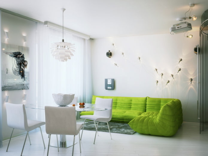 thiết kế nội thất phòng khách với gam màu trắng