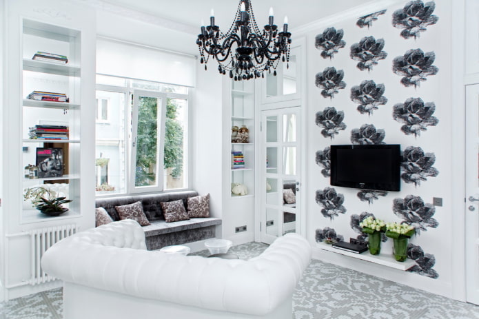 زخرفة غرفة المعيشة بألوان بيضاء