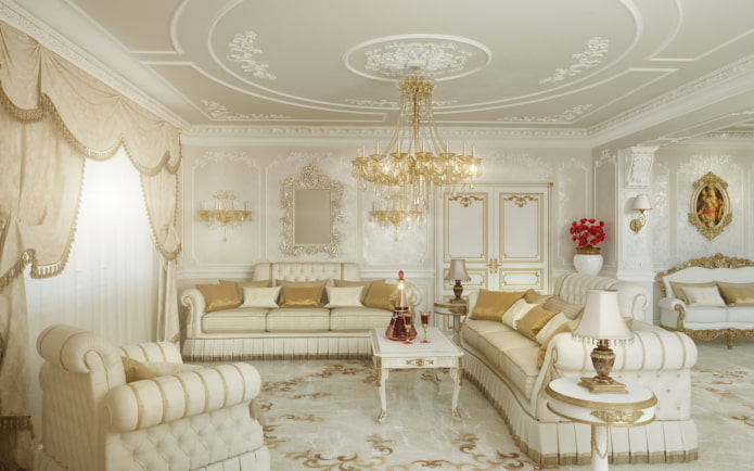 salon w kolorze białym w stylu klasycznym