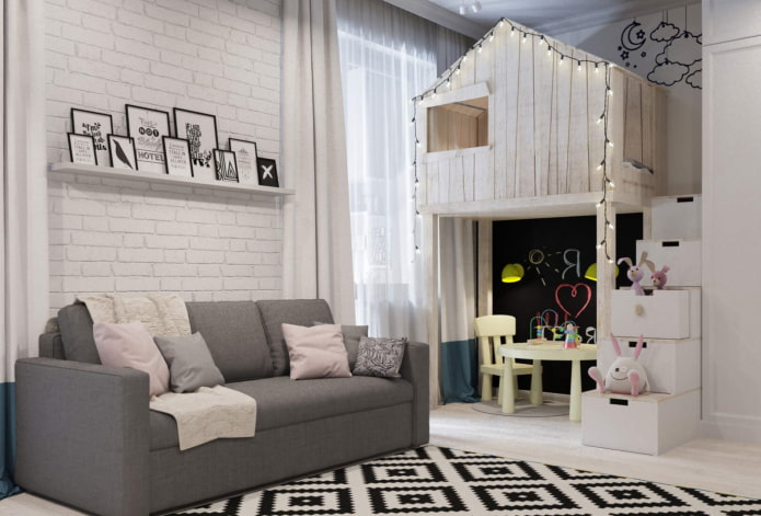 interiérový dizajn kombinovanej detskej a obývacej izby