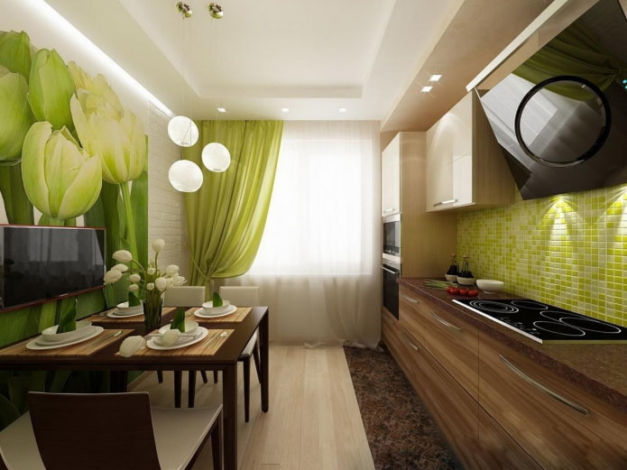 interior bucătărie în tonuri verde-maroniu