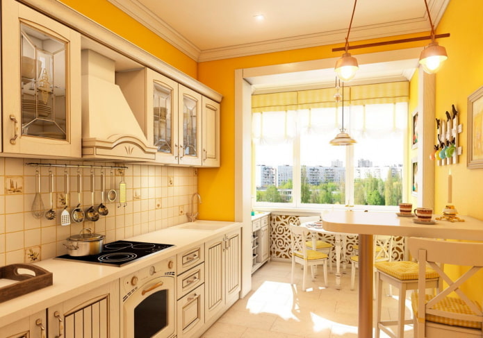 مطبخ بألوان صفراء بأسلوب بروفانس
