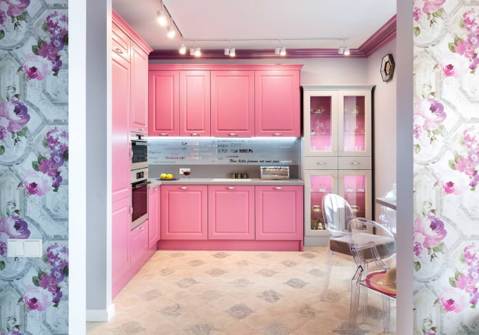 تشطيب المطبخ باللون الوردي