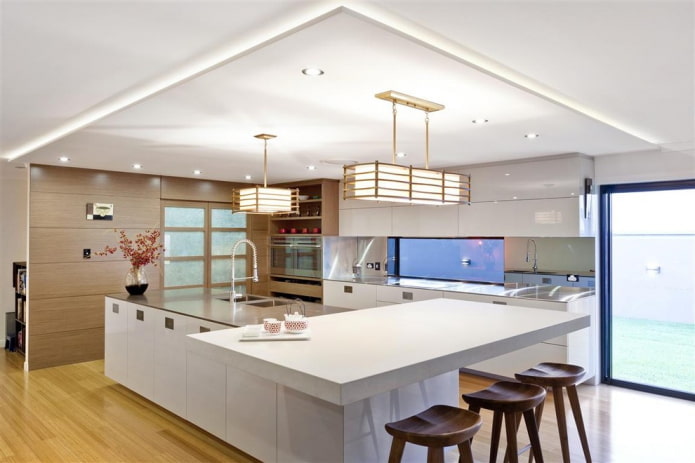 осветление и декор в интериора на кухнята в японски стил