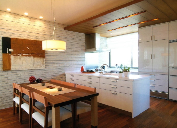 apšvietimas ir dekoras virtuvės interjere japoniško stiliaus