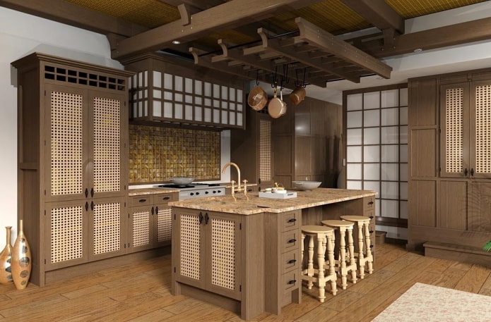 virtuves interjera dizains japāņu stilā