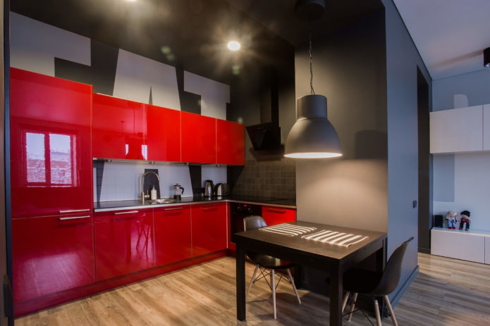 kırmızı tonlarda mutfak mobilyaları