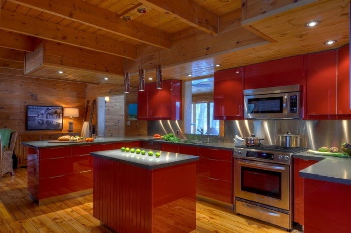 ديكور المطبخ بألوان حمراء